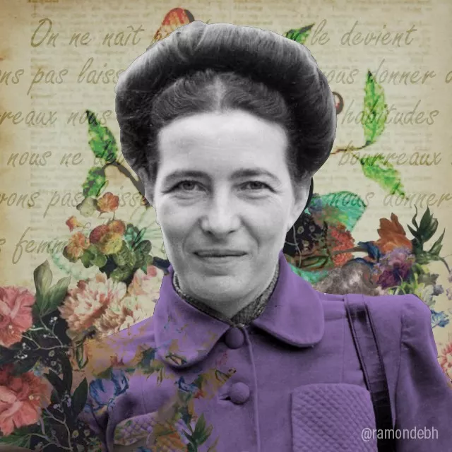 Simone de Beauvoir, filósofa e escritora, em uma foto preto e branco