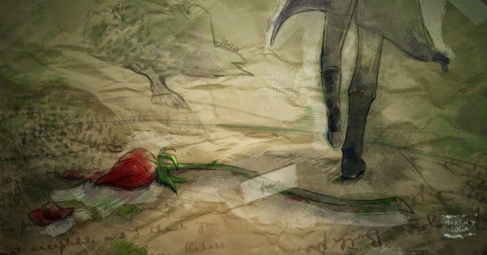 Ilustração da capa do conto O Rouxinol e a Rosa