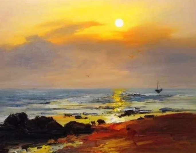 Imagem contemporânea de uma praia sob o sol, representando o tema marinho do poema A Flor das Águas.